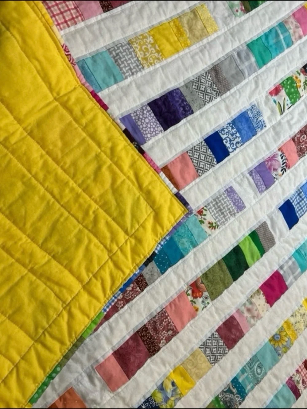 Multi-Color Patchwork Quilted Throw - White Strip Accents